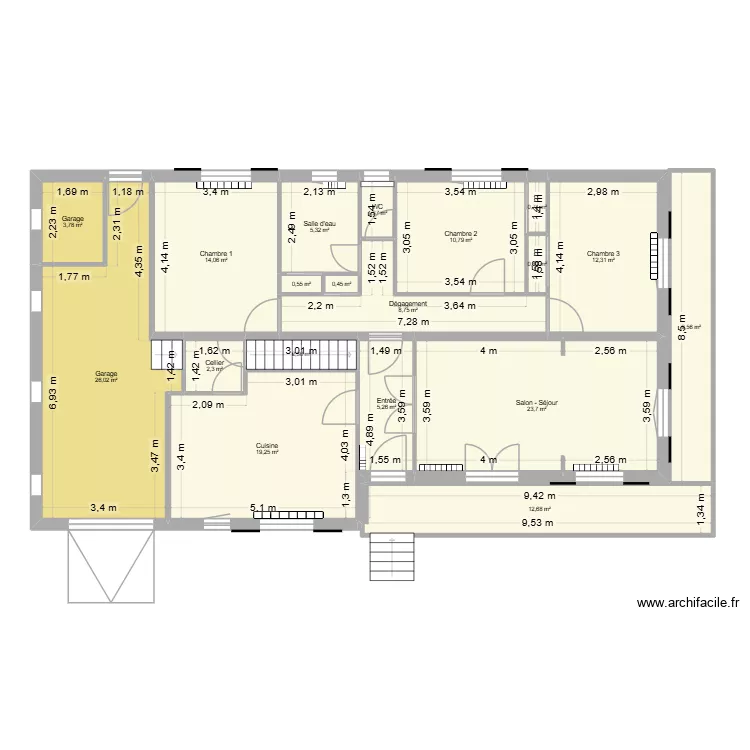 Plan origine Maison. Plan de 19  et 160 m²