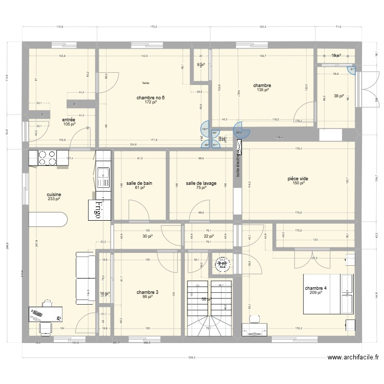 90 rochelois. Plan de 18 pièces et 133 m2