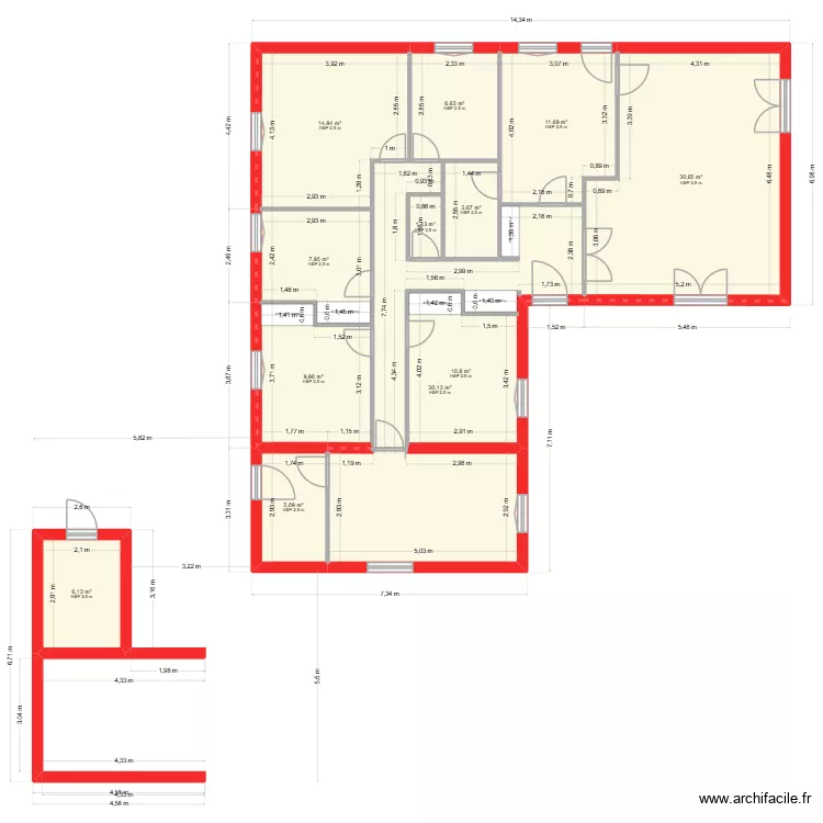 Plan Eysines initial. Plan de 12  et 139 m²
