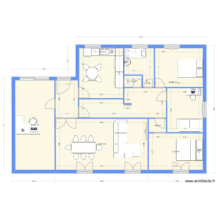 Dadou meublé. Plan de 8 pièces et 115 m² Dadou meublé. Plan de 8 pièces et 115 m²