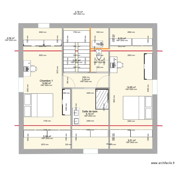 comble sans cotes sans galandage. Plan de 0 pièce et 0 m2