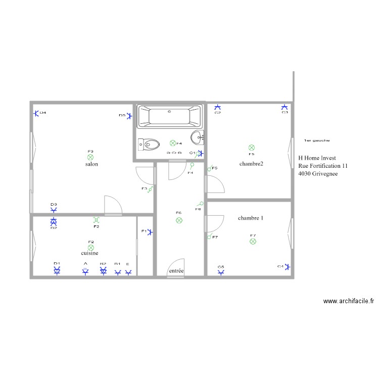 ap1 et. Plan de 7 pièces et 44 m2