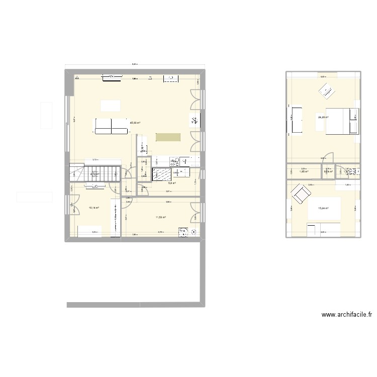 Maison avant extension et avec modification. Plan de 10 pièces et 120 m2