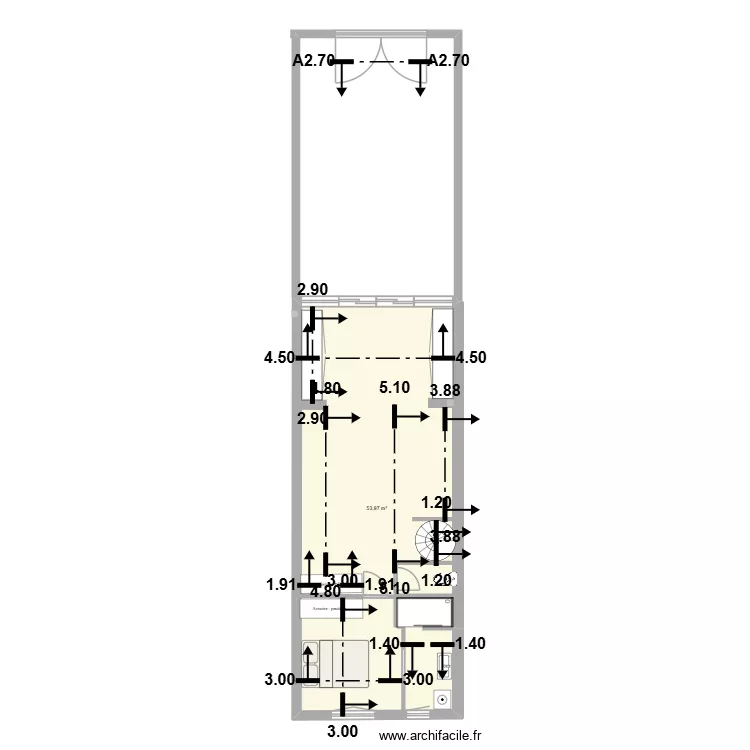 104 BLD DU MIDI 3. Plan de 1 Pièce et 54 m²