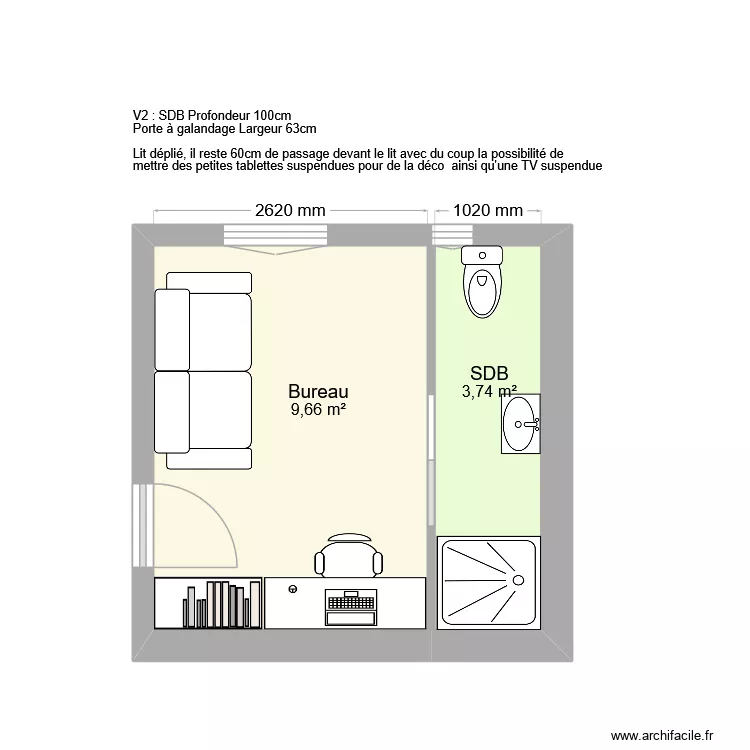 26 Massena V2. Plan de 2  et 13 m²