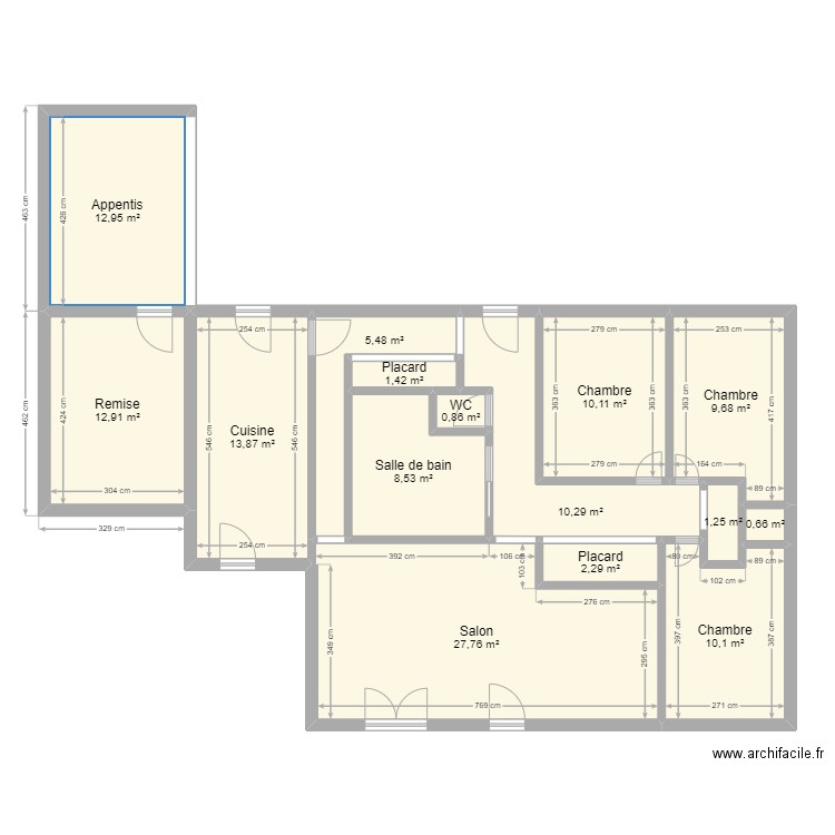 KOUCI. Plan de 15 pièces et 128 m2