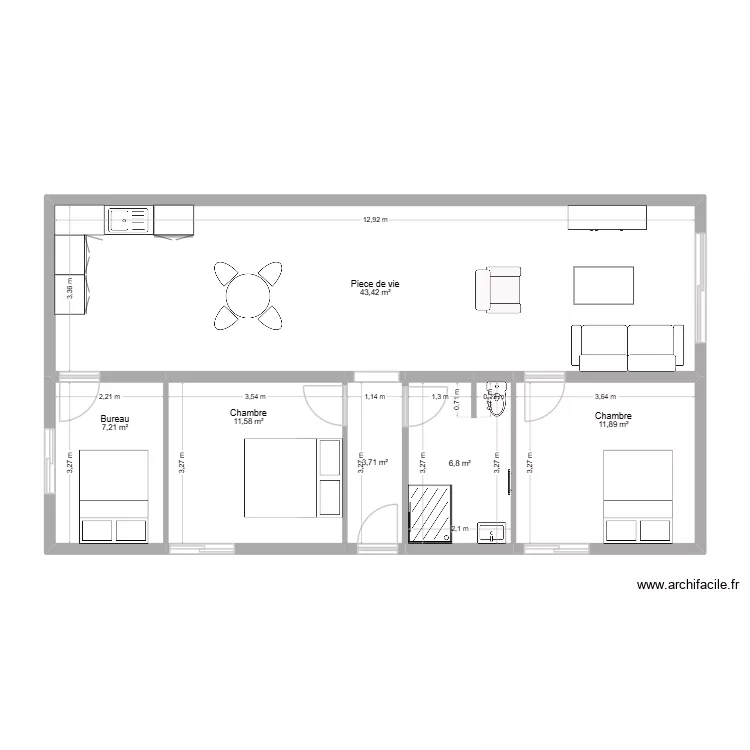 Montluel Quentin V1. Plan de 6  et 85 m²