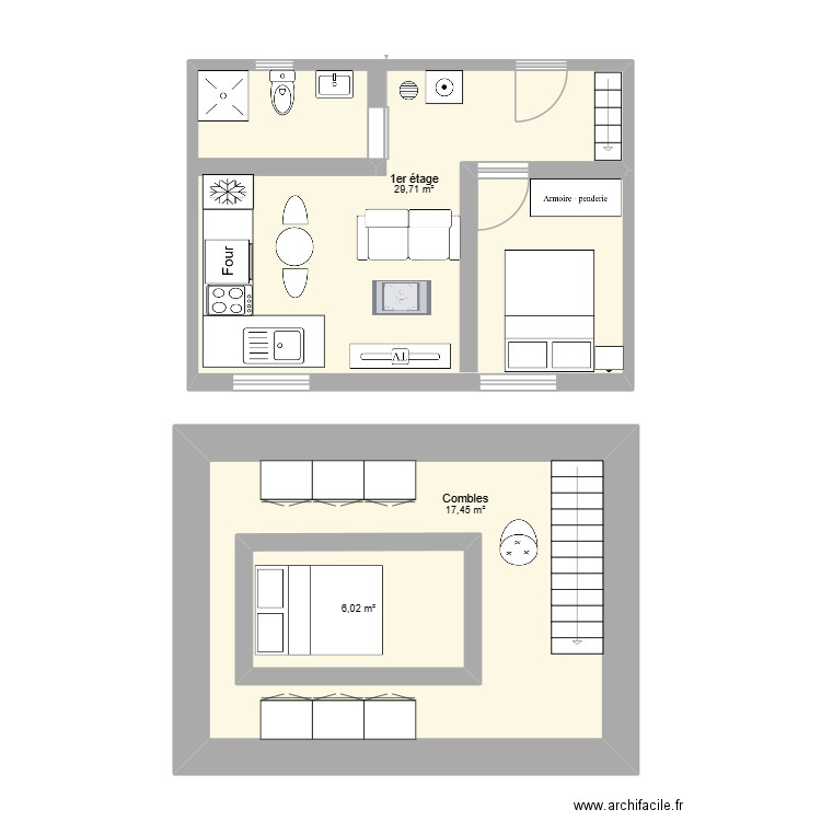 maison coudeville. Plan de 3 pièces et 62 m2