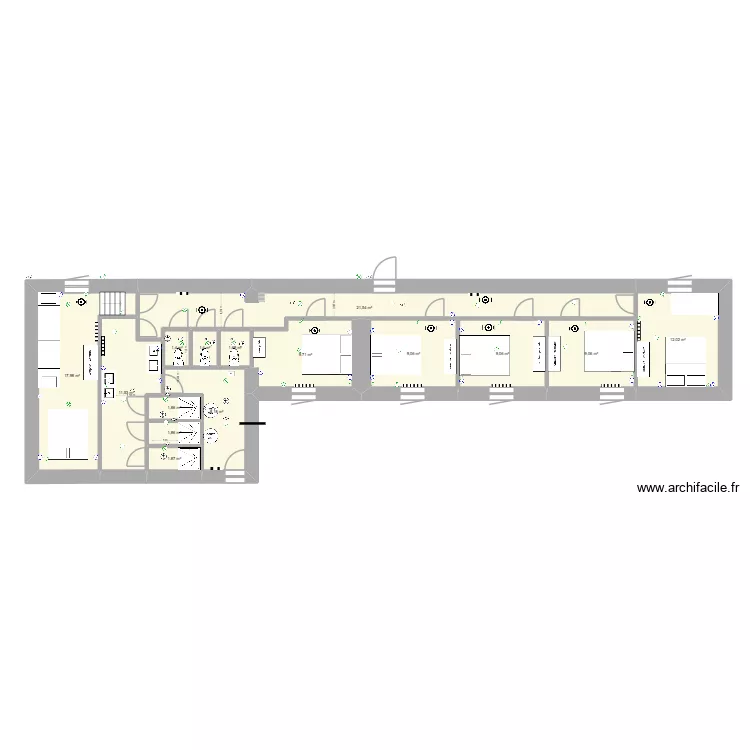 Extension chambre num&eacute;ro 5. Plan de 23  et 221 m²