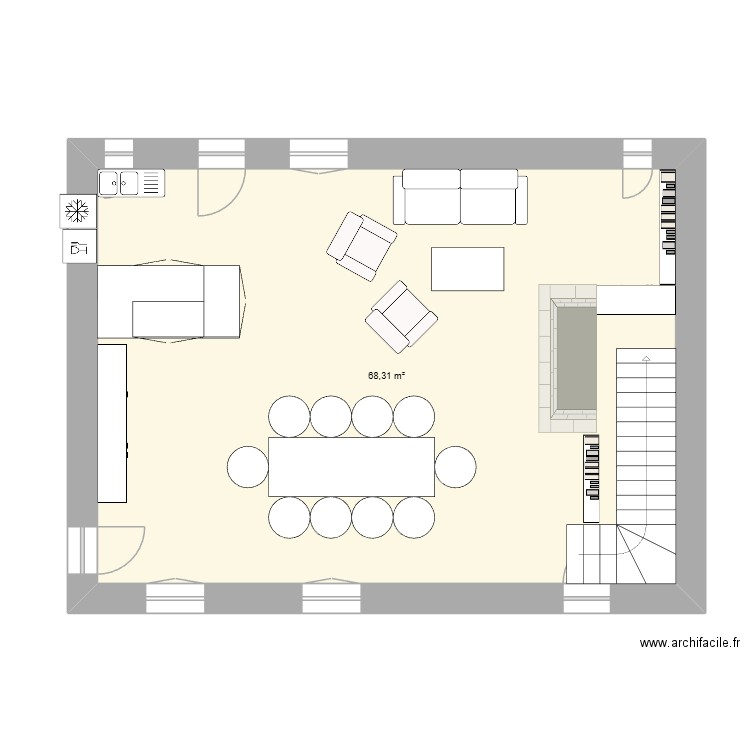 Tannières2. Plan de 1 pièce et 68 m2