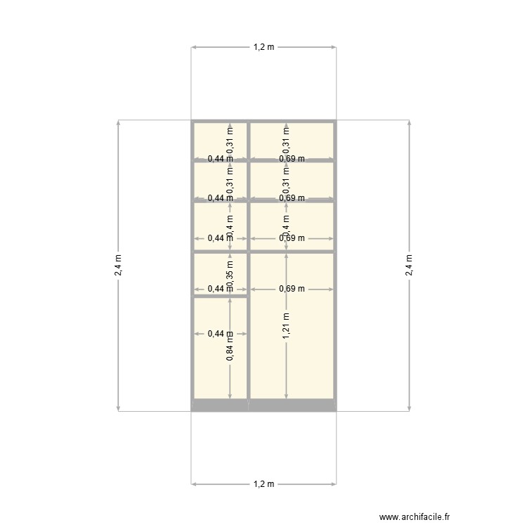 guarda roupa. Plan de 9 pièces et 3 m2