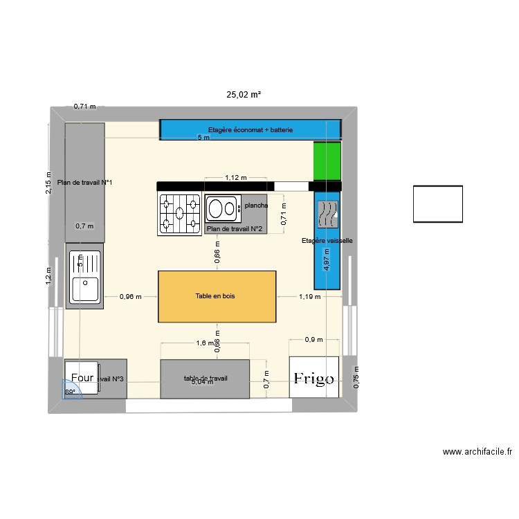 cuisine d'été. Plan de 1 pièce et 25 m2