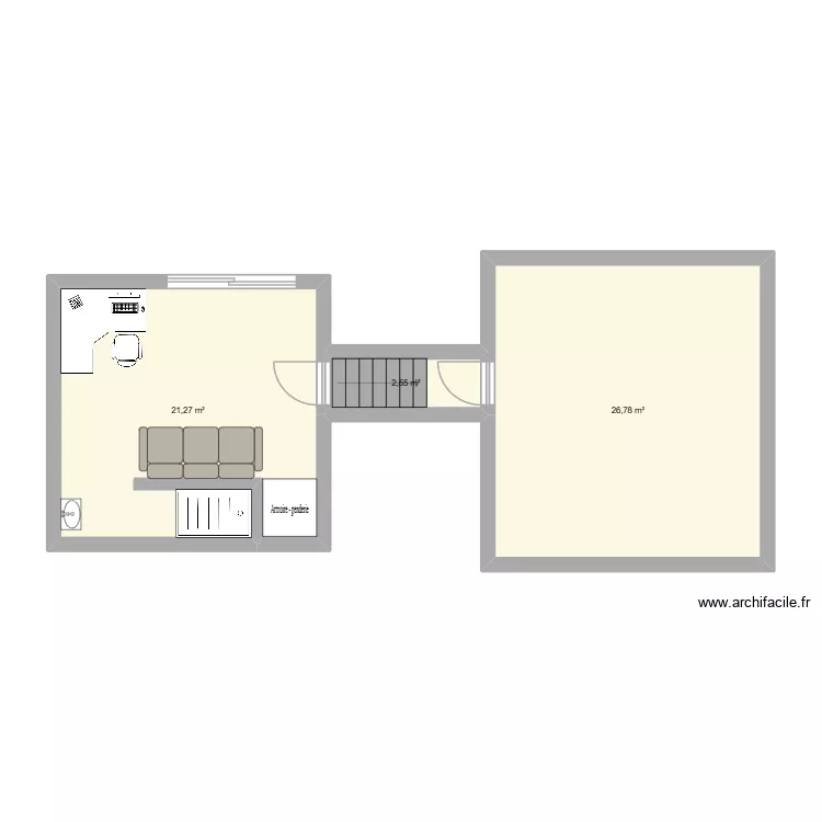 Chambre_L&eacute;o. Plan de 3 Pièces et 51 m²