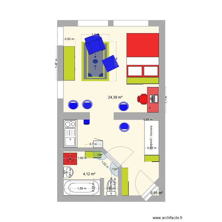 paula. Plan de 3 pièces et 29 m2