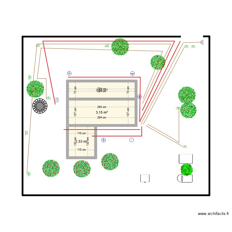 Elec et Iri jardin. Plan de 3 pièces et 7 m2