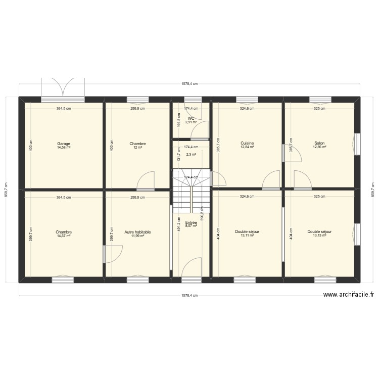 PROJET MALNAR EXISTANT RDC. Plan de 11 pièces et 119 m2