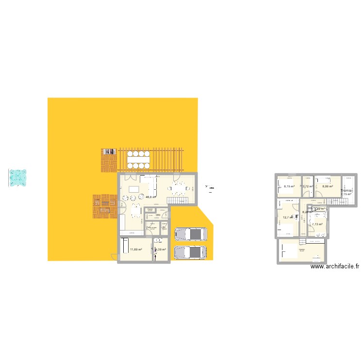 Long champs travaux V2. Plan de 17 pièces et 145 m2
