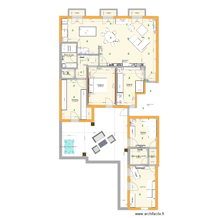 Tamarissiere Aménagement. Plan de 14 pièces et 120 m2