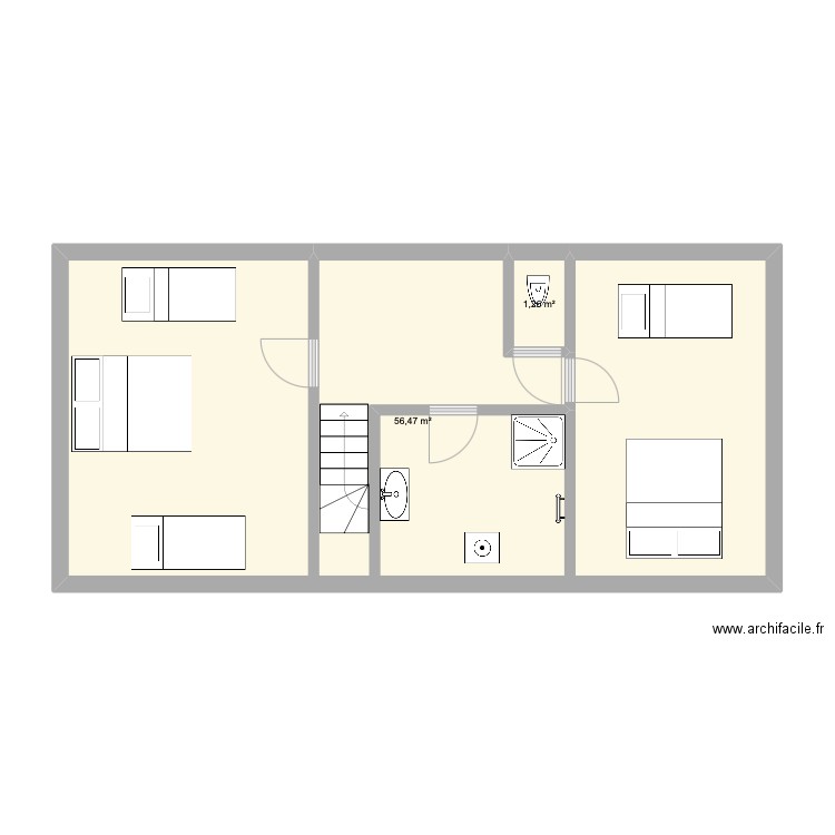 Gites 2 Etage. Plan de 2 pièces et 58 m2