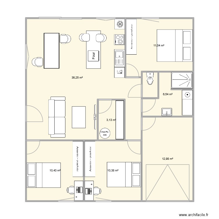Plan Léonie. Plan de 7 pièces et 91 m2