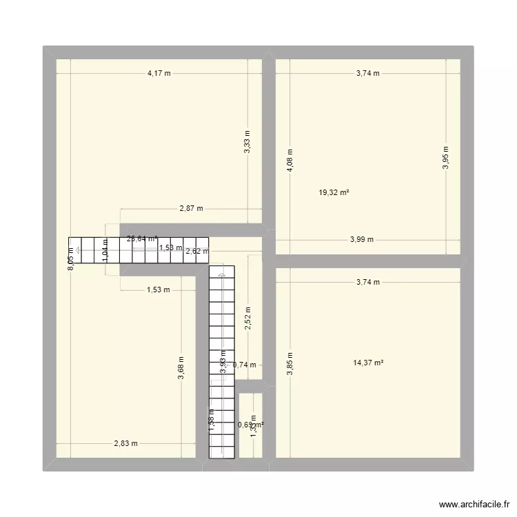 &eacute;tage 1. Plan de 4  et 60 m²