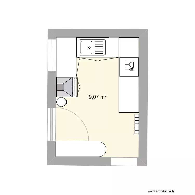 cuisine. Plan de 1  et 9 m²