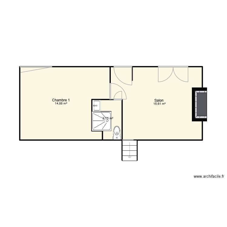 Aménagement RDC. Plan de 3 pièces et 33 m2