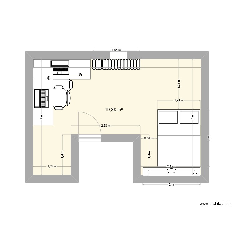 alexy. Plan de 1 pièce et 20 m2
