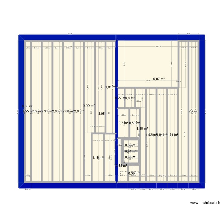 plan_etage_solive. Plan de 26 pièces et 48 m2