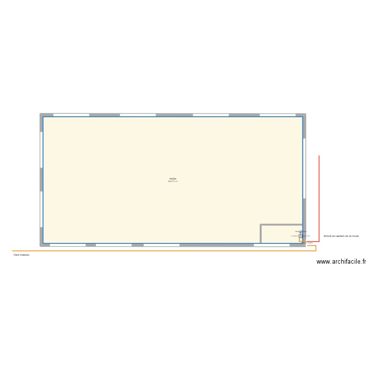 Atelier. Plan de 1 pièce et 226 m2