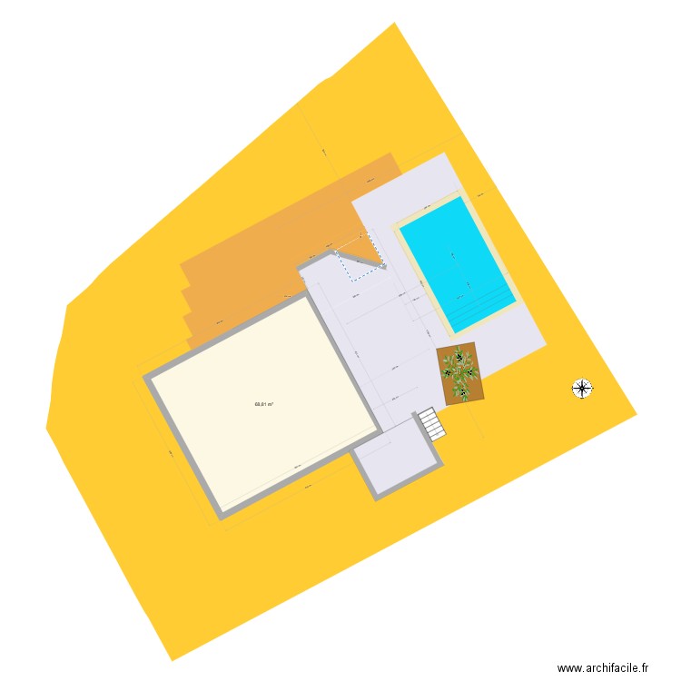 plan maison piscine. Plan de 1 pièce et 69 m2