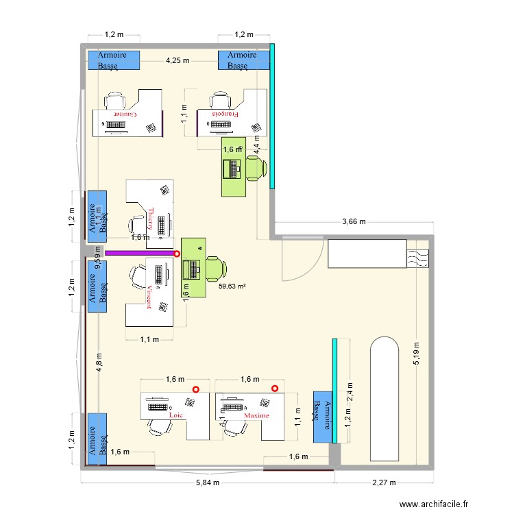 Bureau_PCL_v3. Plan de 1 pièce et 60 m2