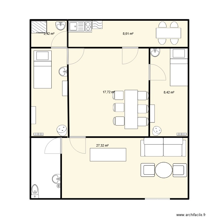 institu. Plan de 5 pièces et 64 m2