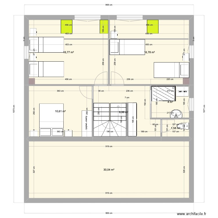 Etage 1. Plan de 7 pièces et 90 m2