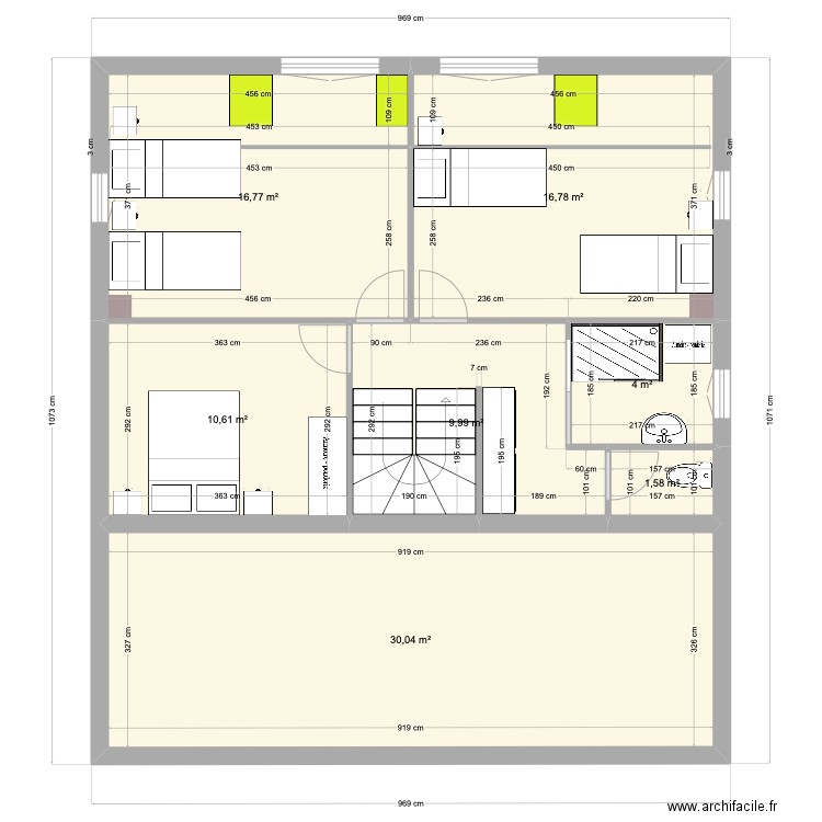 Etage 1. Plan de 7 pièces et 90 m2