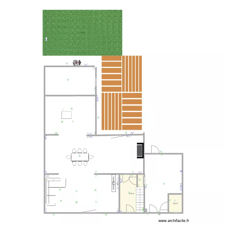 Rez-de-chauss&eacute;e &eacute;lectricit&eacute;. Plan de 2 pièces et 12 m²