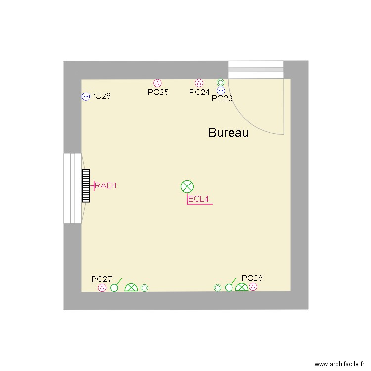 Bureau. Plan de 1 pièce et 9 m2
