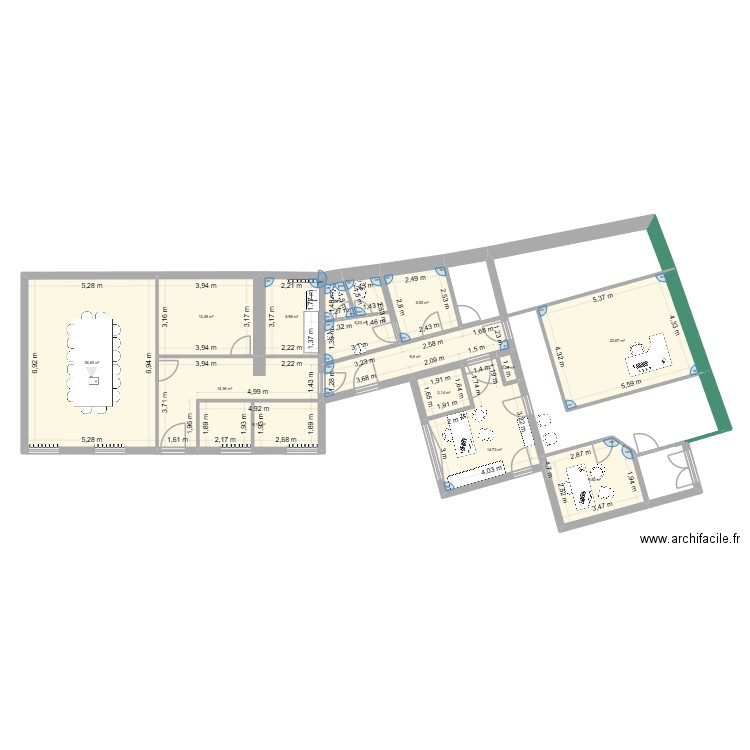LAPOSTE 2. Plan de 14 pièces et 155 m2