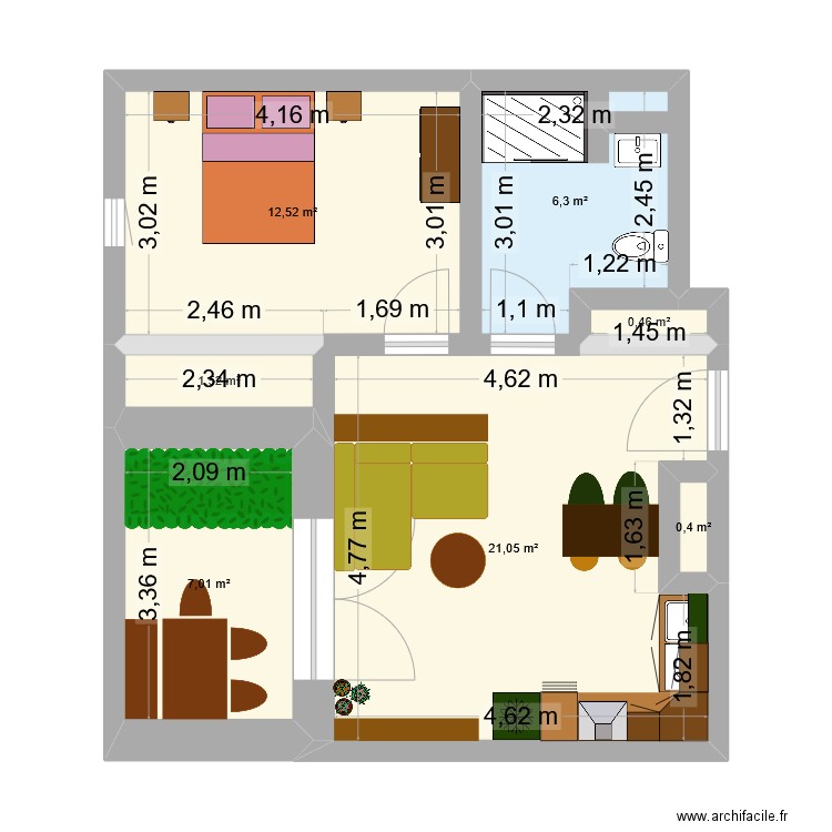 Appart sans modif3 (canap plus long). Plan de 7 pièces et 49 m2