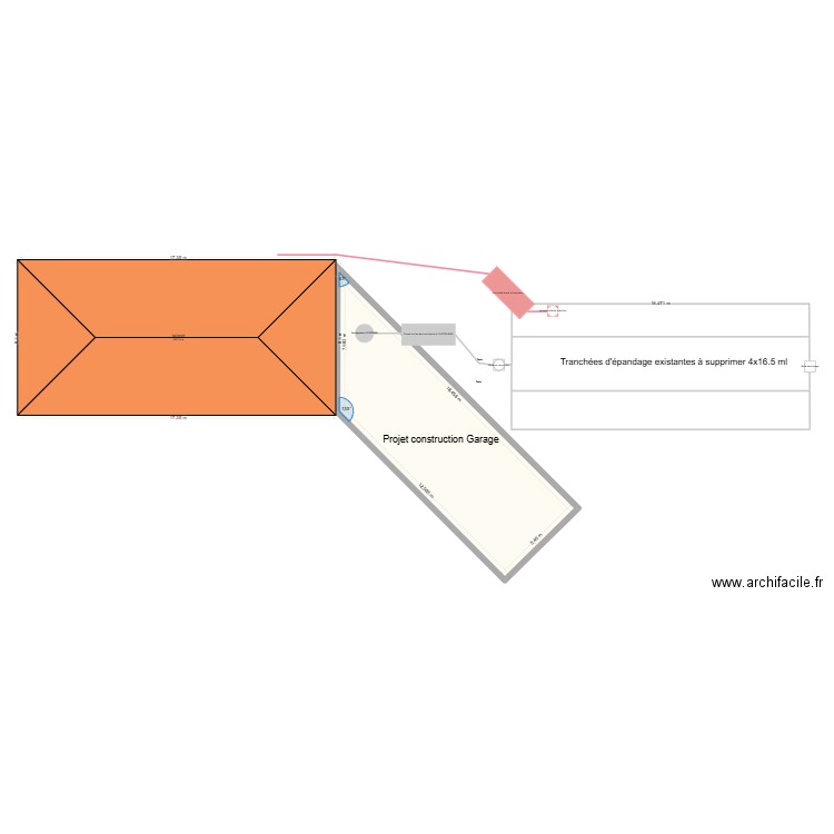 Implantation assainissement individuel. Plan de 2 pièces et 219 m2