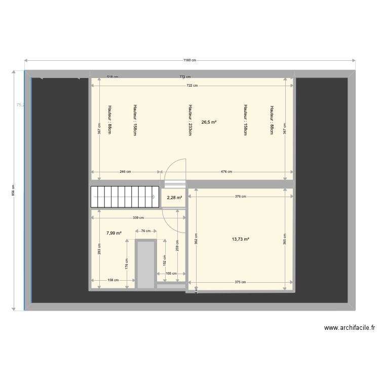 PLAN MAISON COTES INTERIEURES. Plan de 16 pièces et 237 m2