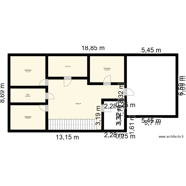 etage 1 maison. Plan de 6 pièces et 88 m2