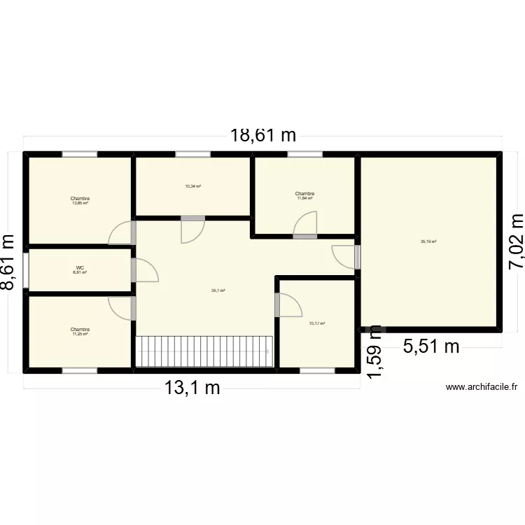 etage 1 maison. Plan de 8 pièces et 134 m²
