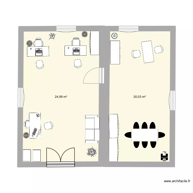 Orpi. Plan de 2 pièces et 45 m²