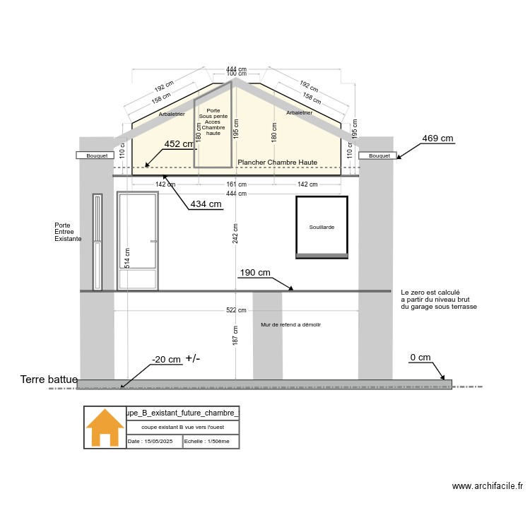 coupe_B_existant_future_chambre_fini. Plan de 0 pièce et 0 m2