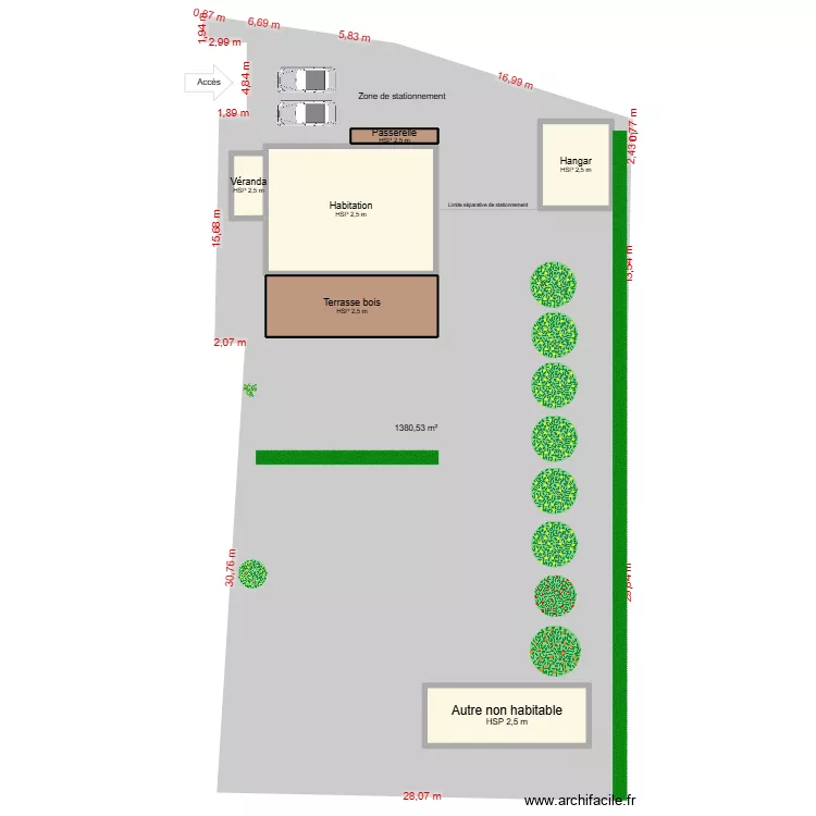 Plan de masse en 3 dimensions. Plan de 6  et 229 m²