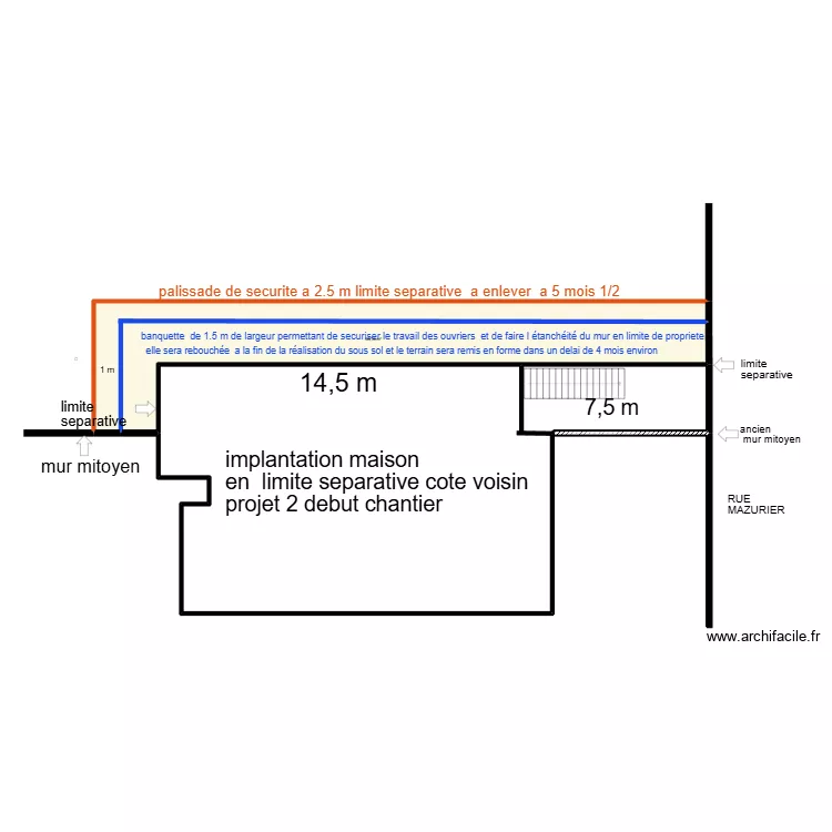 implantation projet 2 debut chantier. Plan de 1 pièce et 63 m²