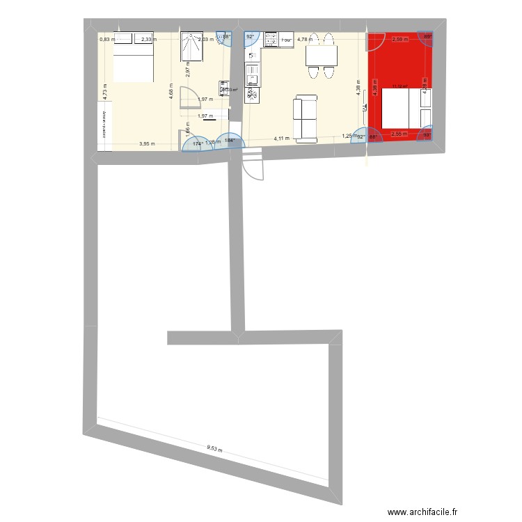 AUBENAS. Plan de 2 pièces et 57 m2