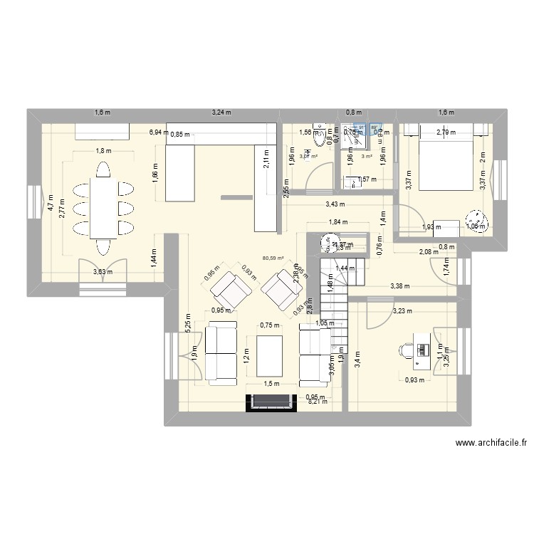 Reno lotel v2. Plan de 4 pièces et 87 m2