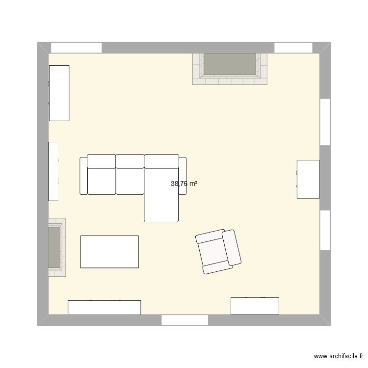 salon actuel. Plan de 1 pièce et 39 m2